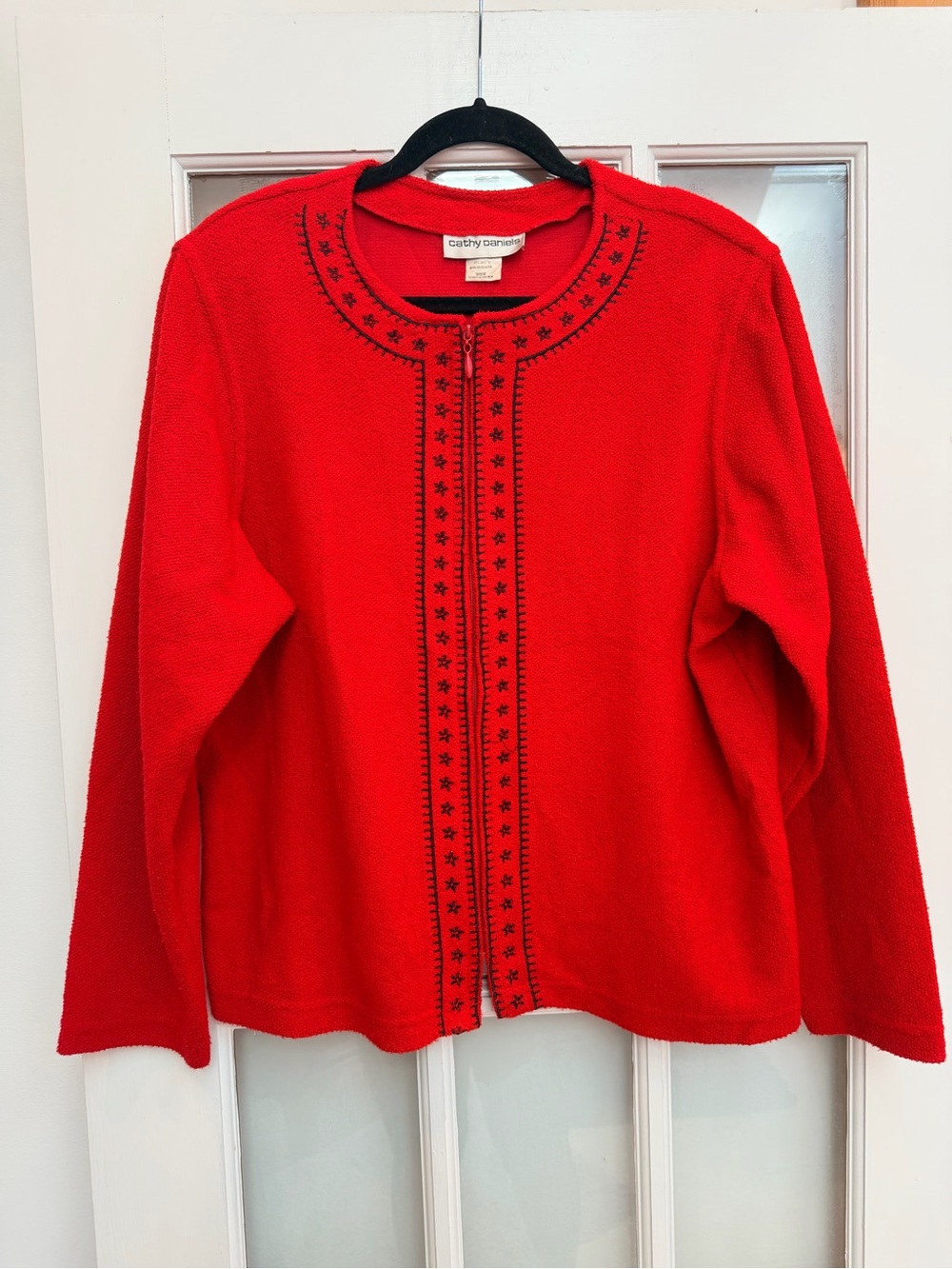 Vintage Cathy Daniels 90’s Red Embroidered Zip Front Cardigan Sweater Size XL - Picture 9 of 9